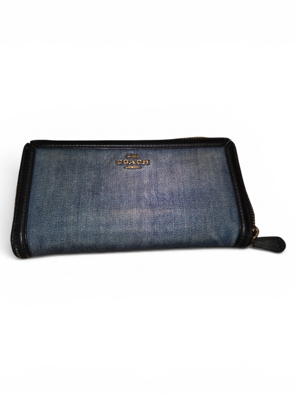 Coach Denim Zip Wallet with Black Trim
